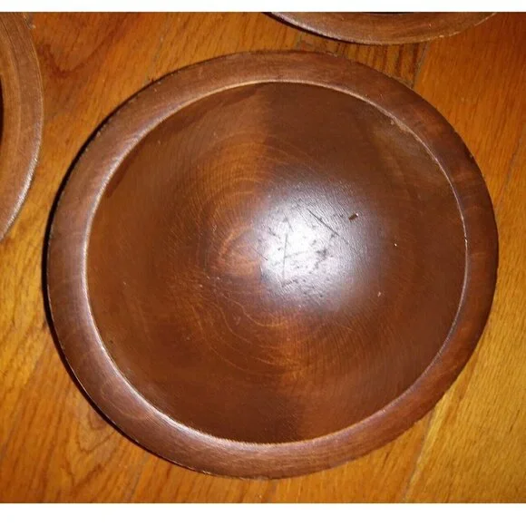 Set of 4 wood bowls VTG WOODCRAFTERY MADE IN AMERICA ovoid RUSTIC FARMHOUSE - Picture 7 of 12
